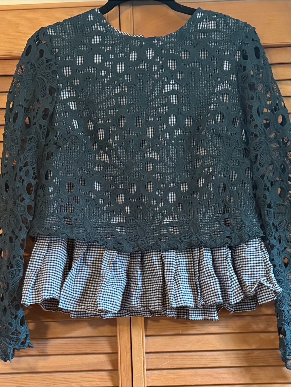 Maeve Black Lace Gingham Peplum Top Size S
